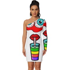 Animation-eyes-cartoon-cute-comic Long Sleeve One Shoulder Mini Dress by 99art