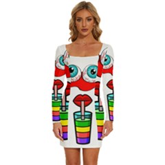 Animation-eyes-cartoon-cute-comic Long Sleeve Square Neck Bodycon Velvet Dress by 99art