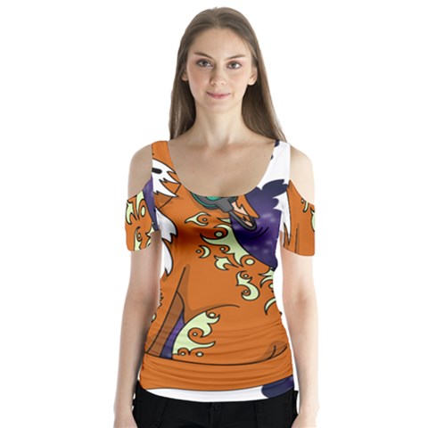 Fuchs-comic-music-wild-animal-cute Butterfly Sleeve Cutout Tee  by 99art