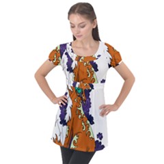 Fuchs-comic-music-wild-animal-cute Puff Sleeve Tunic Top by 99art