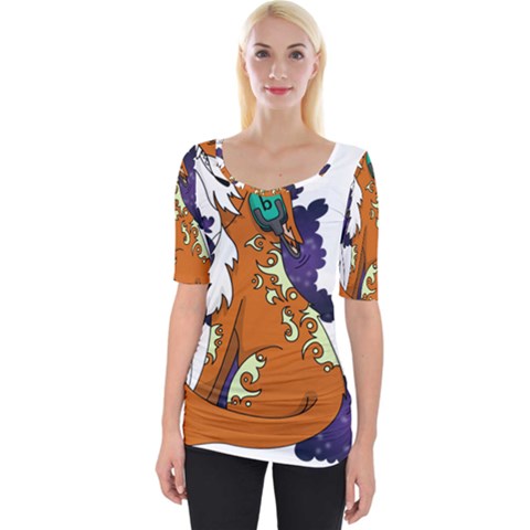 Fuchs-comic-music-wild-animal-cute Wide Neckline Tee by 99art