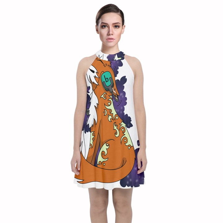 Fuchs-comic-music-wild-animal-cute Velvet Halter Neckline Dress 