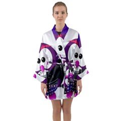 Bird-music-animation-animal Long Sleeve Satin Kimono by 99art