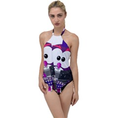 Bird-music-animation-animal Go With The Flow One Piece Swimsuit by 99art