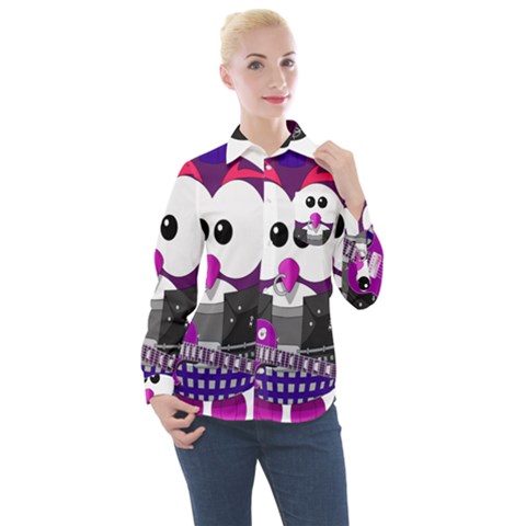 Bird-music-animation-animal Women s Long Sleeve Pocket Shirt by 99art