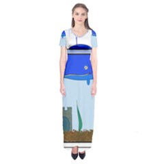 Wal-fish-small-world-lake-sea Short Sleeve Maxi Dress by 99art