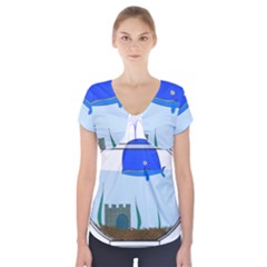 Wal-fish-small-world-lake-sea Short Sleeve Front Detail Top by 99art