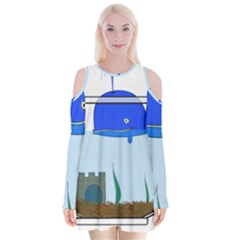 Wal-fish-small-world-lake-sea Velvet Long Sleeve Shoulder Cutout Dress by 99art