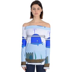 Wal-fish-small-world-lake-sea Off Shoulder Long Sleeve Top by 99art