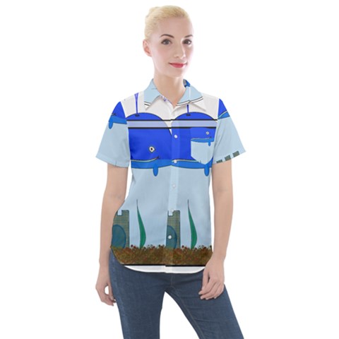 Wal-fish-small-world-lake-sea Women s Short Sleeve Pocket Shirt by 99art