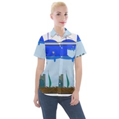 Wal-fish-small-world-lake-sea Women s Short Sleeve Pocket Shirt