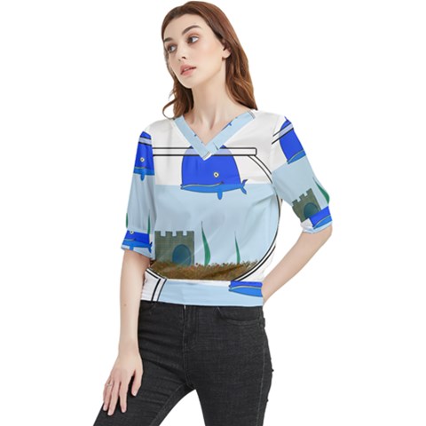 Wal-fish-small-world-lake-sea Quarter Sleeve Blouse by 99art