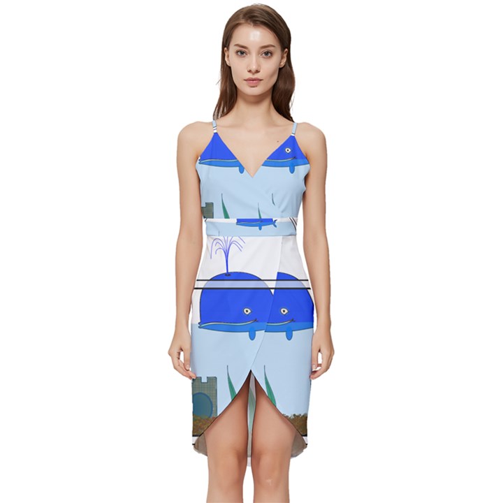 Wal-fish-small-world-lake-sea Wrap Frill Dress