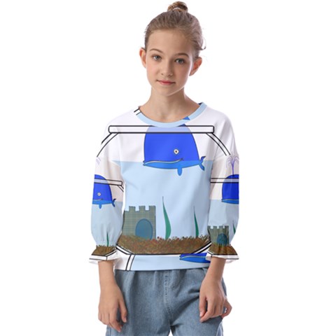 Wal-fish-small-world-lake-sea Kids  Cuff Sleeve Top by 99art