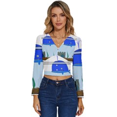 Wal-fish-small-world-lake-sea Long Sleeve V-neck Top by 99art