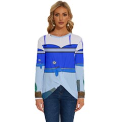 Wal-fish-small-world-lake-sea Long Sleeve Crew Neck Pullover Top by 99art