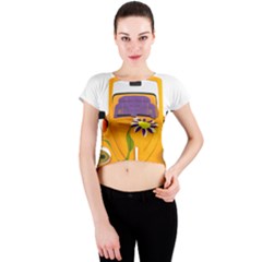 Car-transportation-cartoon-comic Crew Neck Crop Top by 99art