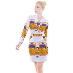 Car-transportation-cartoon-comic Button Long Sleeve Dress by 99art