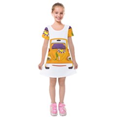 Car-transportation-cartoon-comic Kids  Short Sleeve Velvet Dress by 99art