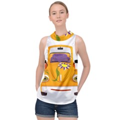 Car-transportation-cartoon-comic High Neck Satin Top by 99art