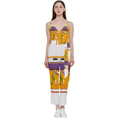 Car-transportation-cartoon-comic V-neck Spaghetti Strap Tie Front Jumpsuit by 99art