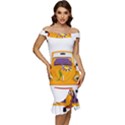 Car-transportation-cartoon-comic Off Shoulder Ruffle Split Hem Bodycon Dress View1