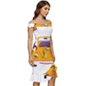 Car-transportation-cartoon-comic Off Shoulder Ruffle Split Hem Bodycon Dress View3