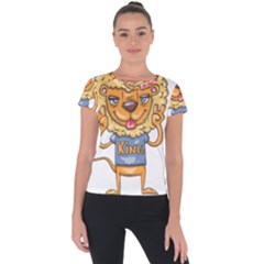 Animation-lion-animals-king-cool Short Sleeve Sports Top  by 99art