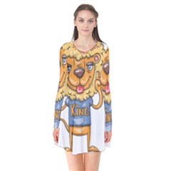 Animation-lion-animals-king-cool Long Sleeve V-neck Flare Dress by 99art