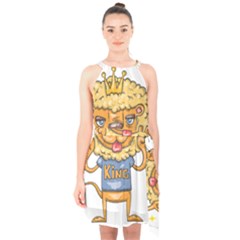 Animation-lion-animals-king-cool Halter Collar Waist Tie Chiffon Dress by 99art