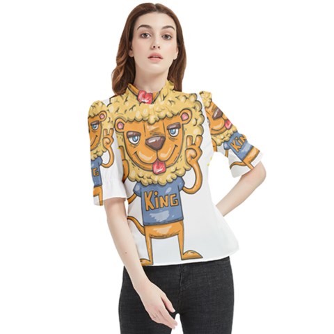 Animation-lion-animals-king-cool Frill Neck Blouse by 99art