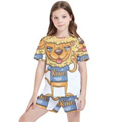 Animation-lion-animals-king-cool Kids  Tee And Sports Shorts Set by 99art