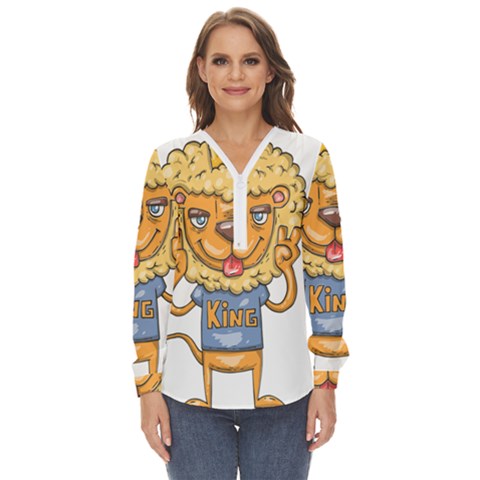 Animation-lion-animals-king-cool Zip Up Long Sleeve Blouse by 99art