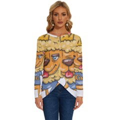 Animation-lion-animals-king-cool Long Sleeve Crew Neck Pullover Top by 99art