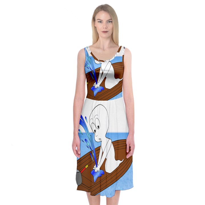 Spirit-boat-funny-comic-graphic Midi Sleeveless Dress