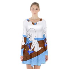 Spirit-boat-funny-comic-graphic Long Sleeve Velvet V-neck Dress by 99art