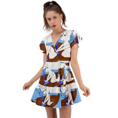 Spirit-boat-funny-comic-graphic Flutter Sleeve Wrap Dress by 99art