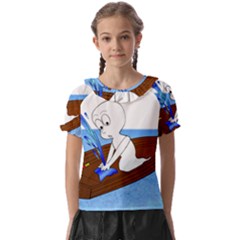 Spirit-boat-funny-comic-graphic Kids  Frill Chiffon Blouse by 99art