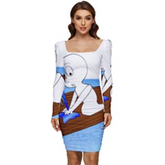 Spirit-boat-funny-comic-graphic Women Long Sleeve Ruched Stretch Jersey Dress by 99art