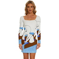 Spirit-boat-funny-comic-graphic Long Sleeve Square Neck Bodycon Velvet Dress by 99art