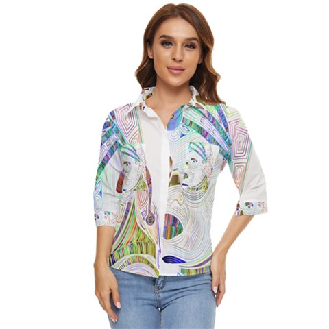 Maasai-man-people-abstract Women s Quarter Sleeve Pocket Shirt by 99art