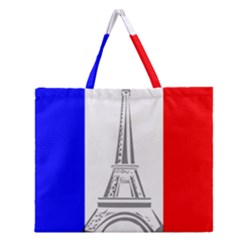 Eiffel-tower-france-flag-tower- Zipper Large Tote Bag by 99art