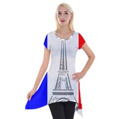 Eiffel-tower-france-flag-tower- Short Sleeve Side Drop Tunic by 99art