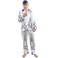 Eiffel-tower-france-flag-tower- Men s Long Sleeve Satin Pajamas Set by 99art