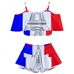 Eiffel-tower-france-flag-tower- Kids  Off Shoulder Skirt Bikini by 99art