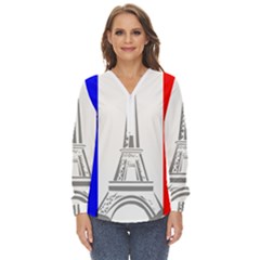 Eiffel-tower-france-flag-tower- Zip Up Long Sleeve Blouse