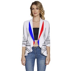 Eiffel-tower-france-flag-tower- Women s 3/4 Sleeve Ruffle Edge Open Front Jacket by 99art