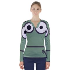 Cartoon-cute-frankenstein-halloween V-neck Long Sleeve Top by 99art