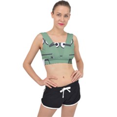 Cartoon-cute-frankenstein-halloween V-back Sports Bra by 99art