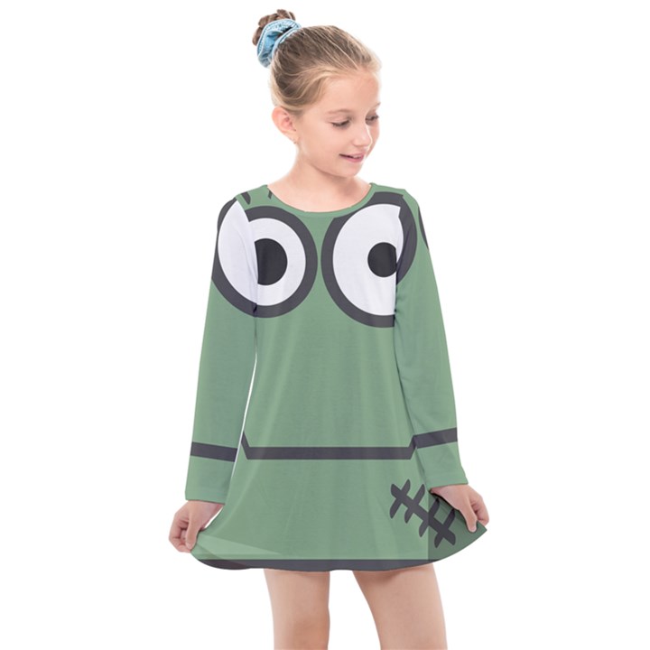 Cartoon-cute-frankenstein-halloween Kids  Long Sleeve Dress